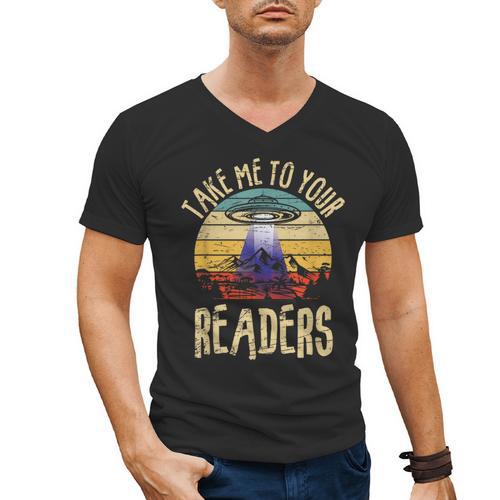 Vintage Take Me To Your Readers English Teacher Alien Space Men Women Men's V-Neck T-Shirt - teacherstshirts.com
