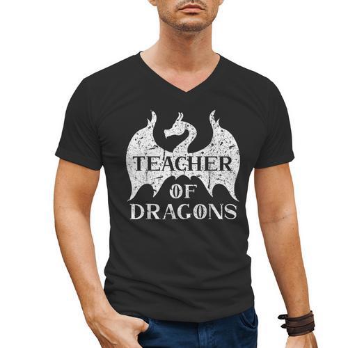 Vintage Teacher Of Dragons Quotes Teacher Student Men's V-Neck T-Shirt - teacherstshirts.com UK