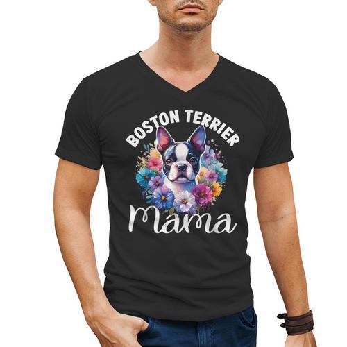 Watercolor Floral Boston Terrier Mama Dog Lover Mother's Day For Men Women Girls Kids Men's V-Neck T-Shirt - Bostonterriersmerch.com