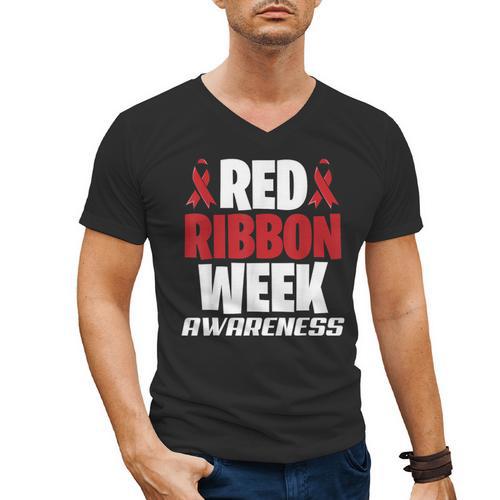We Wear Red For Red Ribbon Week Awareness Mothers Teachers Men's V-Neck T-Shirt - teacherstshirts.com UK