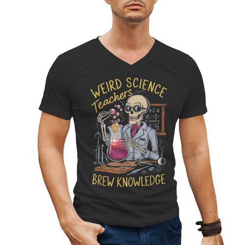 Weird Science Skeleton Halloween Teachers Brew Knowledge Men's V-Neck T-Shirt - teacherstshirts.com AU