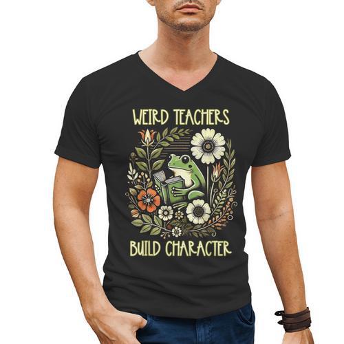 Weird Teachers Build Character Frog Reading Book Librarian Men's V-Neck T-Shirt - teacherstshirts.com DE