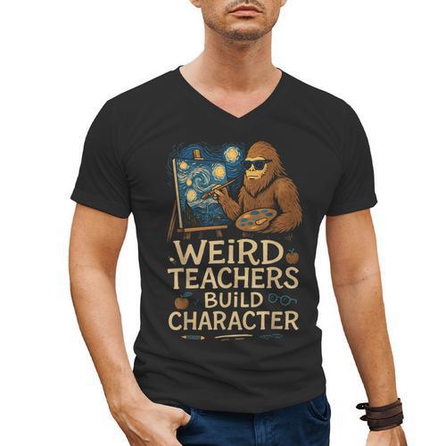 Weird Teachers Build Character Van Bigfoot Art Men's V-Neck T-Shirt - teacherstshirts.com AU