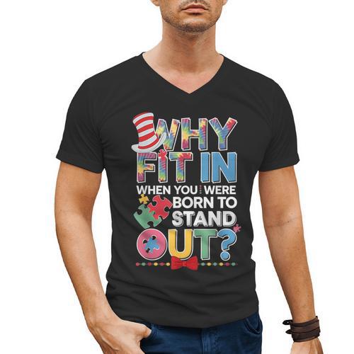 Why Fit In Doctor Teacher Cat In Hat Cool Autism Awareness Men Women Kids Men's V-Neck T-Shirt - teacherstshirts.com CA