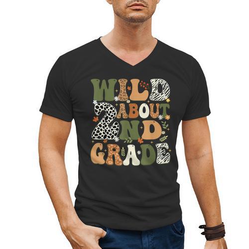 Wild About 2nd Grade Teacher Student First Day Of School Men's V-Neck T-Shirt - teacherstshirts.com UK