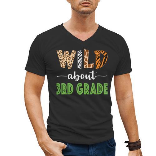 Wild About 3rd Grade Teacher Student Third Grade Zoo Safari Men Women Girls Kids Men's V-Neck T-Shirt - teacherstshirts.com AU