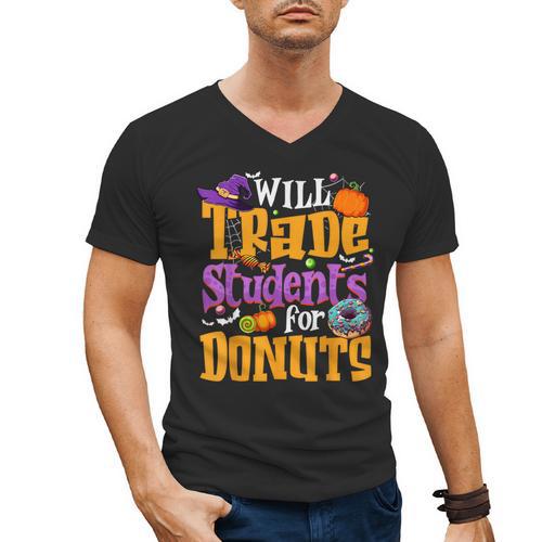 Will Trade Students For Donuts Halloween Teacher Men's V-Neck T-Shirt - teacherstshirts.com DE