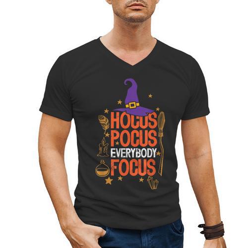 Witchy Halloween Hocus Pocus Everybody Focus Teacher Pumpkin Men's V-Neck T-Shirt - teacherstshirts.com