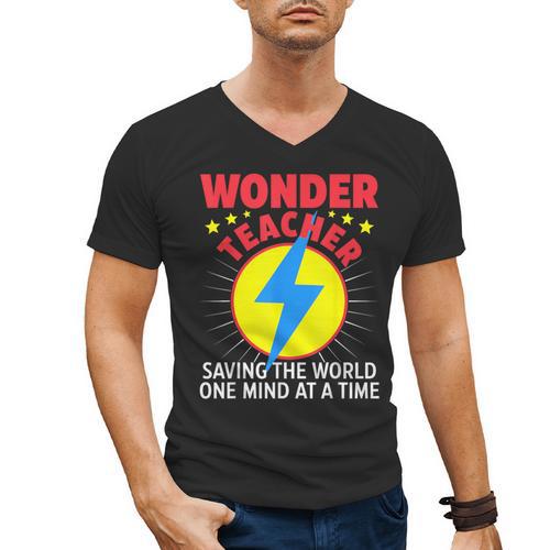 Wonder Teacher Costume Shirt Teacher Halloween Costume Men Women Men's V-Neck T-Shirt - teacherstshirts.com