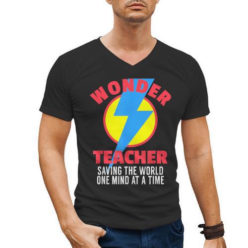 Wonder Teacher Costume Shirt Teacher Halloween Costume Tee Men's V-Neck T-Shirt - teacherstshirts.com AU
