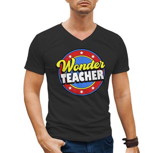Wonder Teacher Super Woman Power Superhero Back To School Men's V-Neck T-Shirt - teacherstshirts.com DE