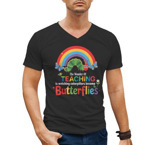 The Wonder Of Teaching Is Watching Caterpillars Teacher Men's V-Neck T-Shirt - teacherstshirts.com AU