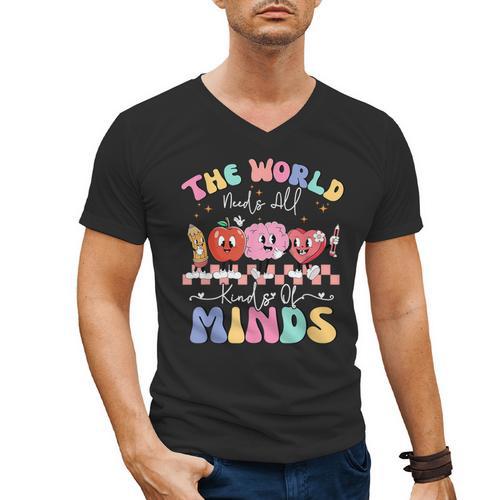 The World Needs All Kinds Of Minds Special Education Teacher Men's V-Neck T-Shirt - teacherstshirts.com UK