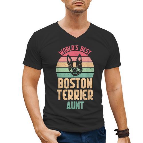 Worlds Best Boston Terrier Aunt Men's V-Neck T-Shirt - Bostonterriersmerch.com