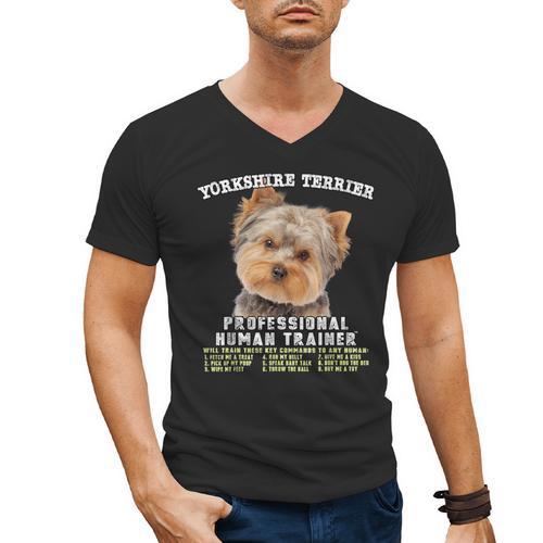 Yorkshire Terrier Yorkie Dog Professional Human Trainer Men's V-Neck T-Shirt - Bostonterriersmerch.com