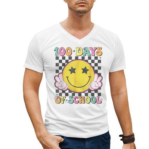 100th Day Of School Teacher Kids 100 Days Of School Men's V-Neck T-Shirt - teacherstshirts.com AU
