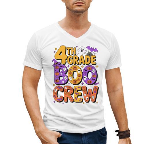 4th Grade Boo Crew Ghost Halloween Teacher Costume Men's V-Neck T-Shirt - teacherstshirts.com UK