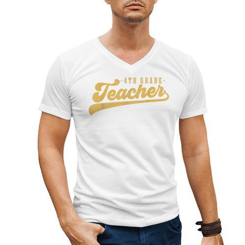 4th Grade Teacher Cute Vintage Graphic Fourth Grade Teacher Men's V-Neck T-Shirt - teacherstshirts.com