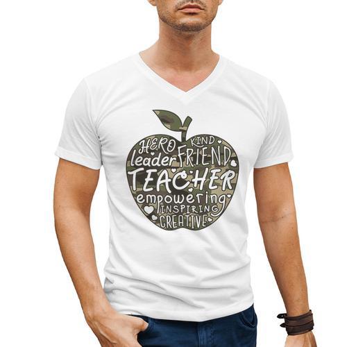 Apple Camoflauge Clothing Camo Student Teacher Cute School Men's V-Neck T-Shirt - teacherstshirts.com CA