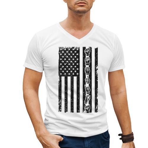 ASL Flag Sign Language Deaf ASL Teacher For Men Women Men's V-Neck T-Shirt - teacherstshirts.com AU