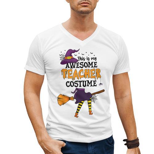 This Is My Awesome Teacher Costume Halloween Witch Men's V-Neck T-Shirt - teacherstshirts.com