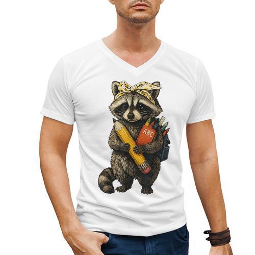 Back To School Raccoon Teachers Student Kids Men's V-Neck T-Shirt - teacherstshirts.com