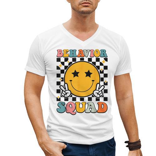 Behavior Squad Specialist Analyst Behavior Teacher Retro Men's V-Neck T-Shirt - teacherstshirts.com CA