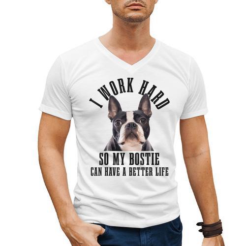 Bostie Mama Dog Dad Boston Terrier For Men Women Men's V-Neck T-Shirt - Bostonterriersmerch.com