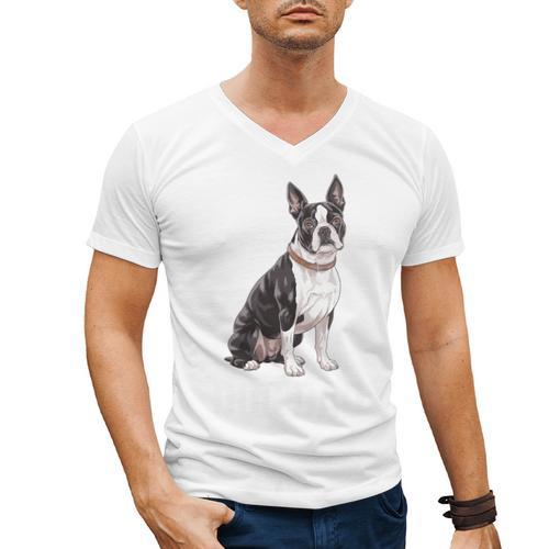 Boston Terrier Dog Dad Boston Terrier Dog Lovers Men's V-Neck T-Shirt - Bostonterriersmerch.com