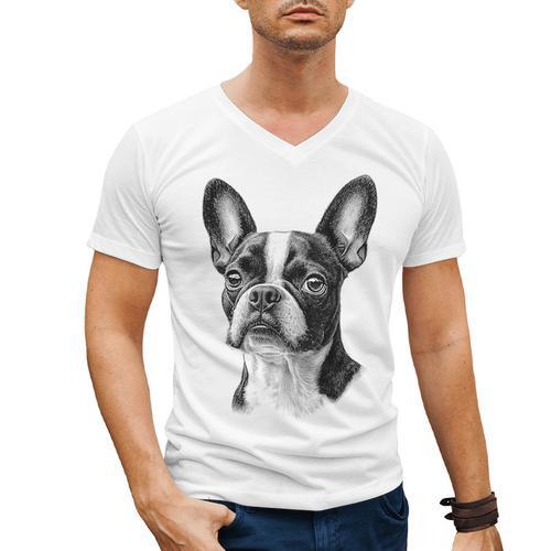 Boston Terrier Dog Motif Pet Illustration Boston Terrier For Men Women Kids Men's V-Neck T-Shirt - Bostonterriersmerch.com