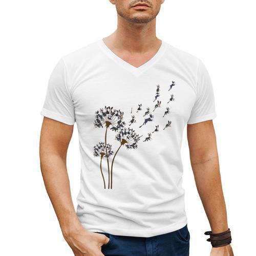 Boston Terrier Flower Fly Dandelion Dog Lover Dog Dad Men's V-Neck T-Shirt - Bostonterriersmerch.com