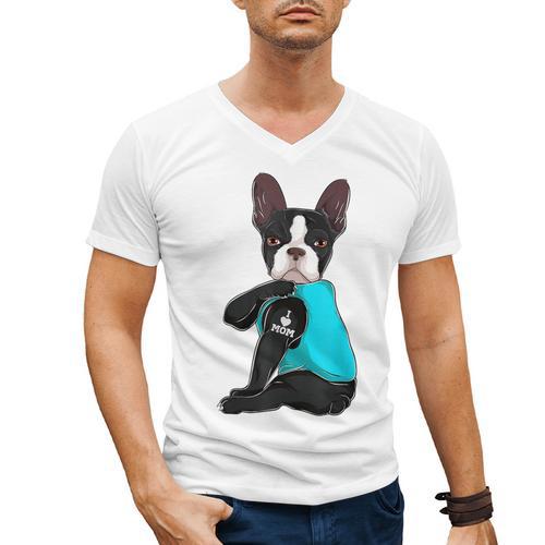 Boston Terrier I Love Mom Apparel Men's V-Neck T-Shirt - Bostonterriersmerch.com
