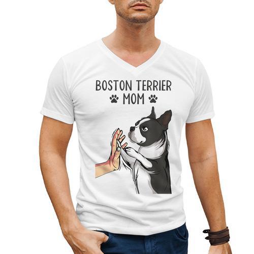 Boston Terrier Mom Dogs Mum Woman Men's V-Neck T-Shirt - Bostonterriersmerch.com