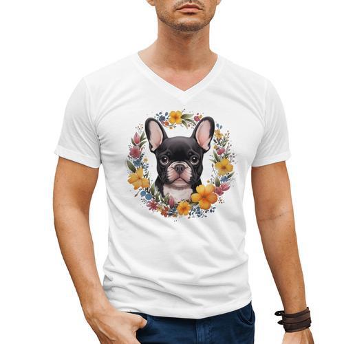 Boston Terrier Mom Floral Bostie Dog Lover Flowers Cute Men's V-Neck T-Shirt - Bostonterriersmerch.com