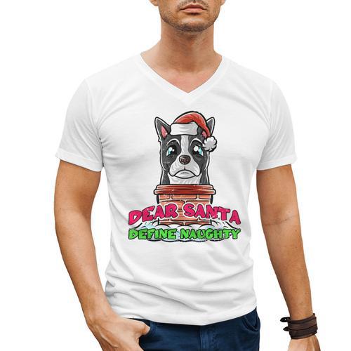 Boston Terrier Santa Claus Christmas Dog Men's V-Neck T-Shirt - Bostonterriersmerch.com