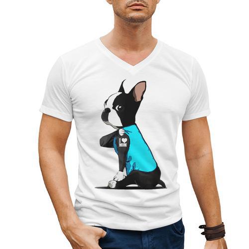 Boston Terrier Tattoos I Love Mom Men's V-Neck T-Shirt - Bostonterriersmerch.com