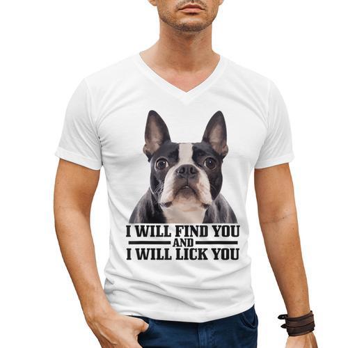 Boston Terrier Will Find And Lick You Bostie Mom Men's V-Neck T-Shirt - Bostonterriersmerch.com