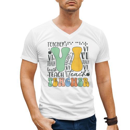 Braille Teacher Of The Visually Impaired Groovy VI Teacher Men's V-Neck T-Shirt - teacherstshirts.com AU