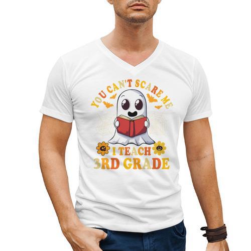 You Cant Scare Me I Teach 3rd Grade Teacher Halloween Men's V-Neck T-Shirt - teacherstshirts.com CA