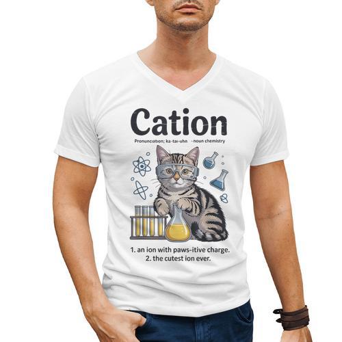 Cation Shirt Cat Science Chemistry Teacher Chemist Pun Men's V-Neck T-Shirt - teacherstshirts.com AU