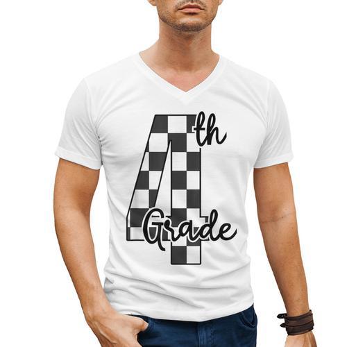 Checkered Fourth Grade Back To School Teachers Students Men's V-Neck T-Shirt - teacherstshirts.com