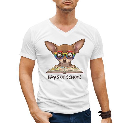 Chihuahua 100 Days Of School Rainbow Glasses Teacher Men's V-Neck T-Shirt - teacherstshirts.com AU