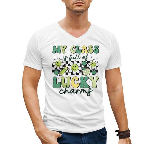 My Class Is Full Of Lucky Charms St Patricks Day Teacher Men's V-Neck T-Shirt - teacherstshirts.com UK