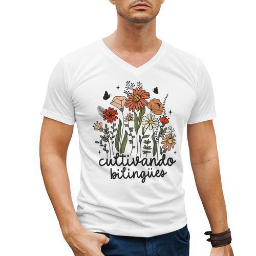 Cultivando Bilingues Dual Language Crew Bilingual Teacher Men Women Girls Kids Men's V-Neck T-Shirt - teacherstshirts.com CA