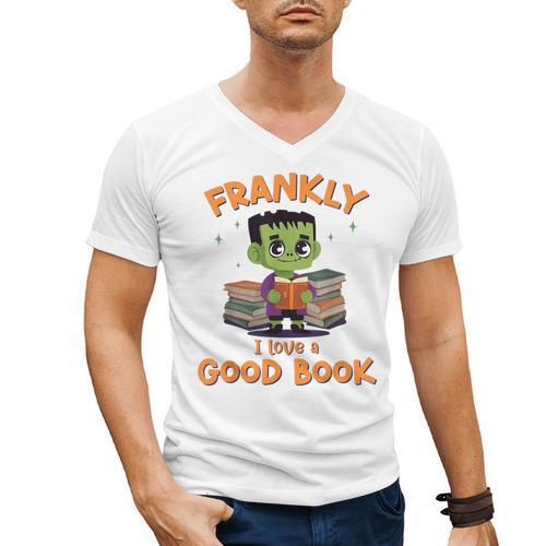 Cute Halloween Teacher Librarian Frankenstein Reading Books Men's V-Neck T-Shirt - teacherstshirts.com AU