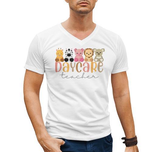 Daycare Teacher Animals Daycare Provider Back To School Men's V-Neck T-Shirt - teacherstshirts.com CA