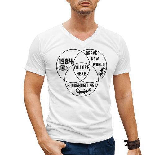 You Are Here Dystopian Venn Diagram English Teacher Bk Men's V-Neck T-Shirt - teacherstshirts.com DE