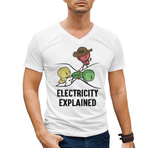 Electricity Explained Physics Nerd I Teacher School Men's V-Neck T-Shirt - teacherstshirts.com
