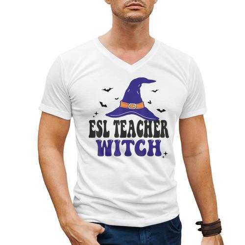 ESL Teacher Witch Halloween Matching Group Costume Men's V-Neck T-Shirt - teacherstshirts.com DE