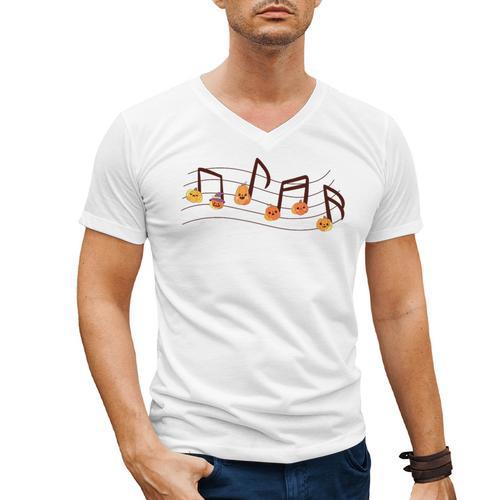 Fall Music Teacher Halloween Pumpkin Music Note Fall Teacher Men's V-Neck T-Shirt - teacherstshirts.com DE